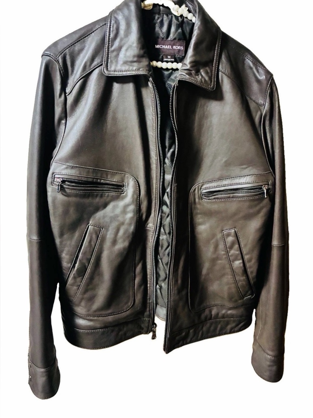 MICHAEL KORS Mens M HIPSTER LEATHER JACKET COAT Brown Excellent